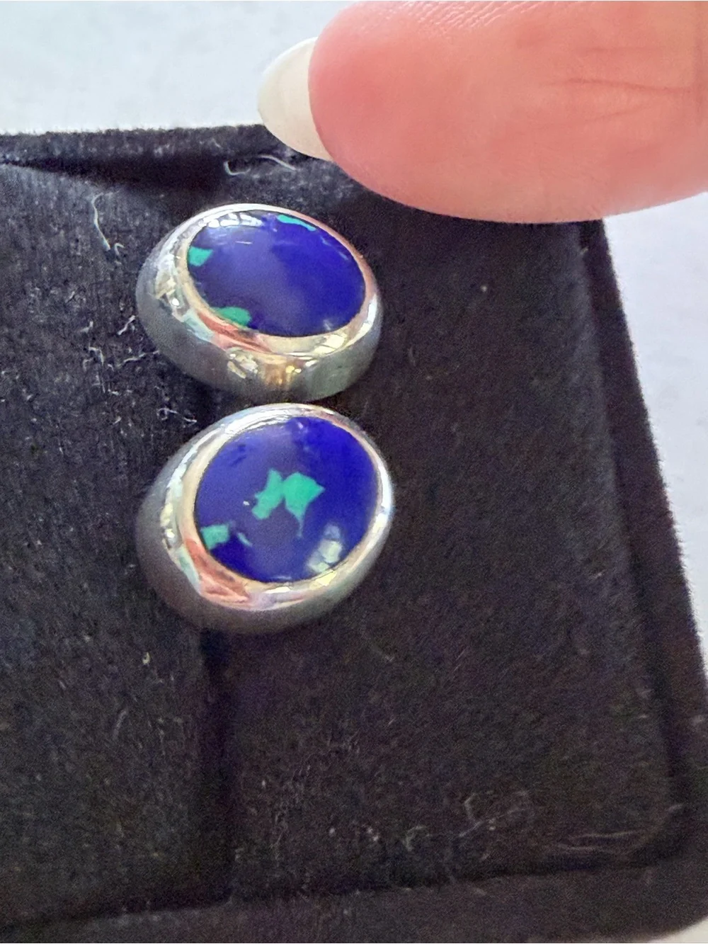 Sterling Silver Blue Opal Oval Stud Earrings